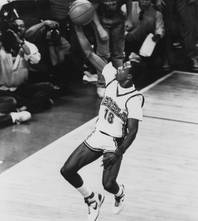 Freddie Banks converts an easy layup for the UNLV basketball team during its 1987 Final Four season.